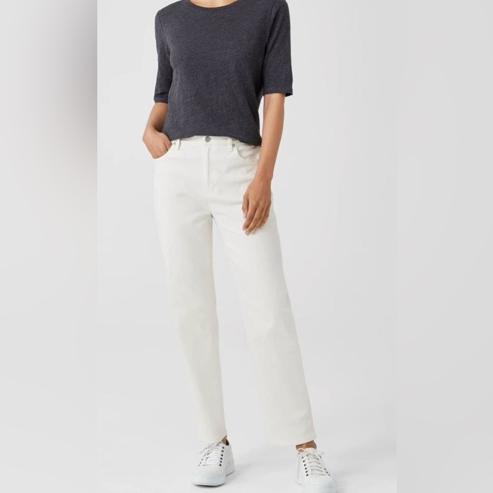 EILEEN FISHER ORGANIC COTTON STRAIGHT LEG ANKLE JEANS, IVORY, SIZE 16.